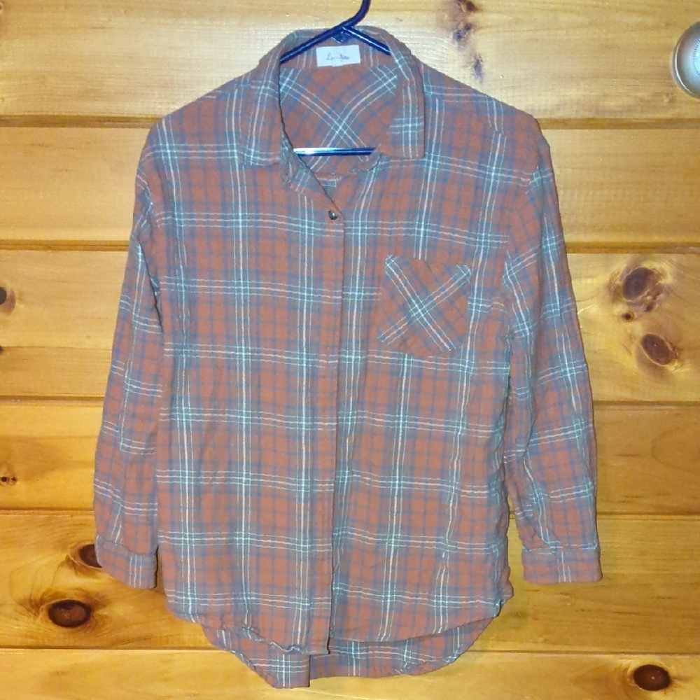 Love Notes Women's Rust Plaid Button Down Shirt